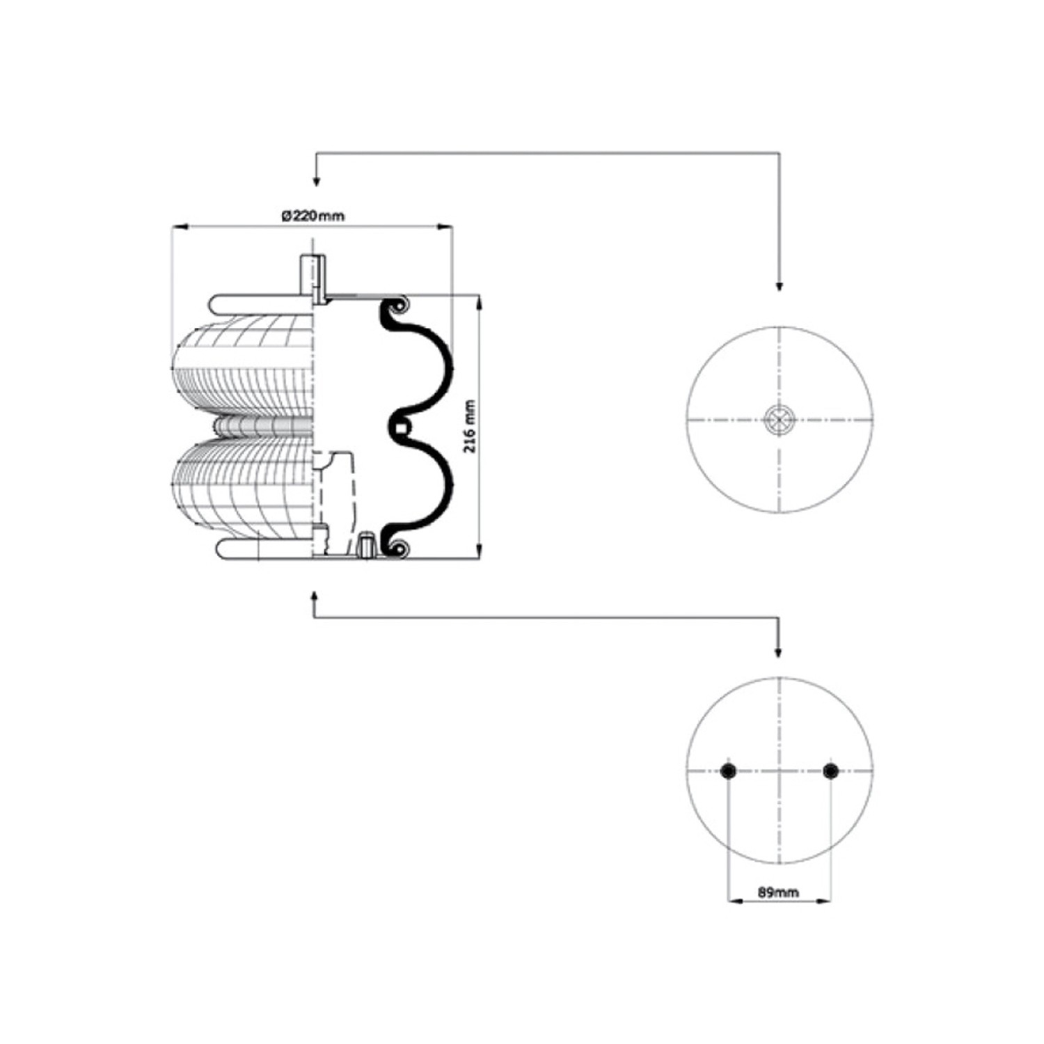 2 Convoluted Air Springs